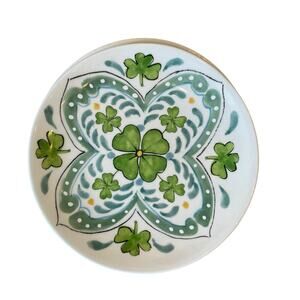 4pc Maxcera Shamrock St Patricks Appetizer Plates 6in Ceramic Green White New